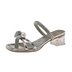 Damen Glamouröse Sandalen mit funkelnden Applikationen und transparentem Blockabsatz