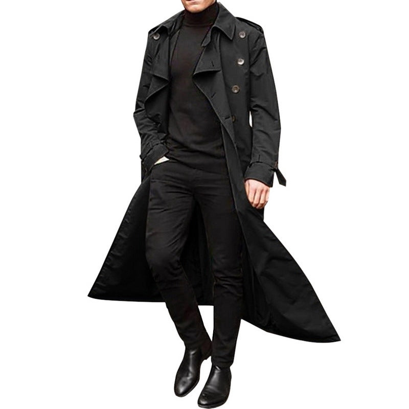 Herren eleganter Trenchcoat mit tiefem Revers und verdeckten Knöpfen R&B