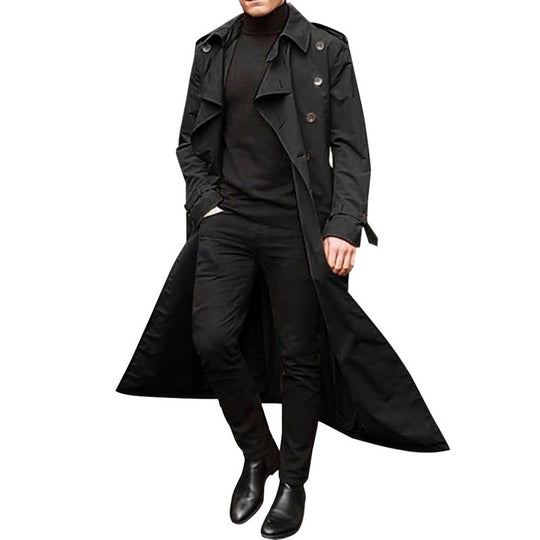 Herren eleganter Trenchcoat mit tiefem Revers und verdeckten Knöpfen R&B