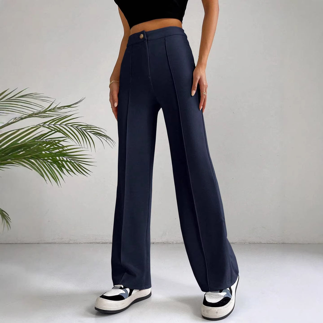 Damen Elegante High-Waist Hose mit seitlichen Nähten und schmalem Schnitt R&B
