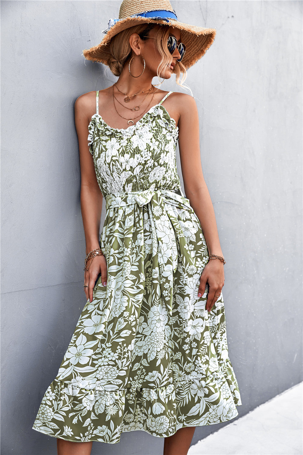 Damen Sommerkleid mit Rüschendetails und elastischem Taillenzug R&B