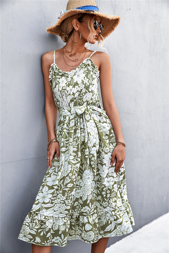 Damen Sommerkleid mit Rüschendetails und elastischem Taillenzug R&B