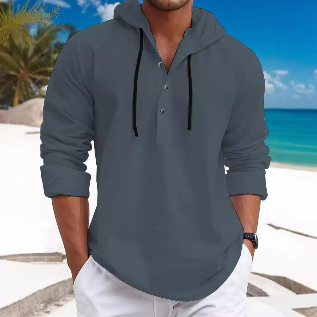 Herren Kapuzenpullover mit Knopfleiste und atmungsaktivem Stoff R&B
