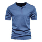Herren nan tailliertes Kurzarm-Henleyshirt aus Baumwollmix mit Knopfleiste R&B