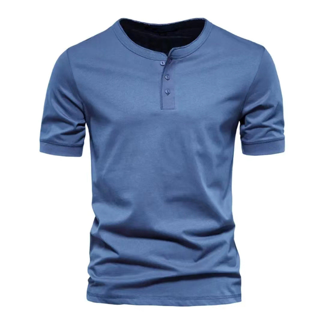 Herren nan tailliertes Kurzarm-Henleyshirt aus Baumwollmix mit Knopfleiste R&B