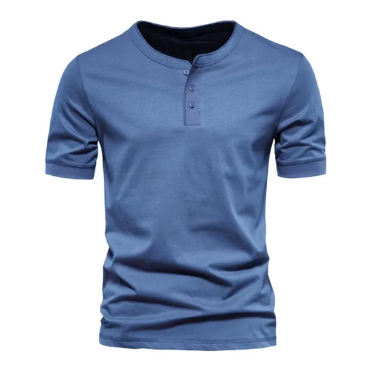 Herren nan tailliertes Kurzarm-Henleyshirt aus Baumwollmix mit Knopfleiste R&B