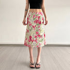 Damen eleganter Midirock mit floralen Motiven und schwingendem Schnitt R&B