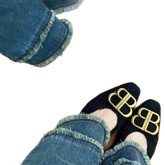 Damen modische Ballerinas aus filzartigem Material mit elegantem Schmuckdetail R&B