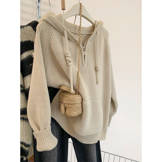 Damen lässiger Kapuzenpullover mit strukturiertem Rippdesign und sinnlichem Reißverschluss R&B