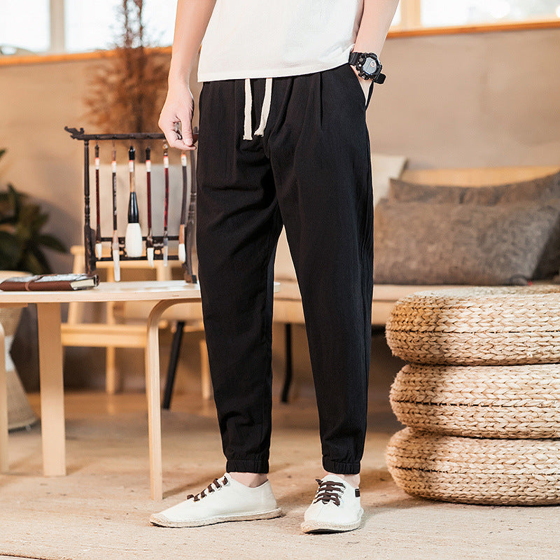 Herren nan leichte Baumwoll-Leinen Jogginghose mit Kordelzug elastischen Bündchen und Seitentaschen R&B