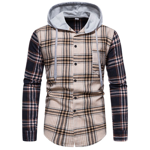 Herren Karo-Hemdjacke mit integrierter Kapuze und modernen Mustern R&B