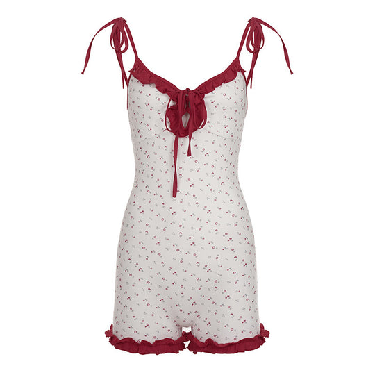 Damen verspielter Jumpsuit mit floralen Akzenten und Rüschendetails R&B