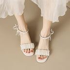 Damen Elegante Sandalen mit dekorativem Rüschendetail und Absatz