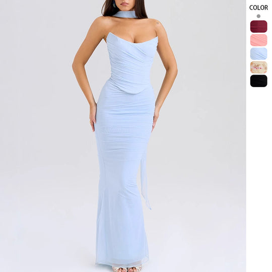 Damen figurbetontes Abendkleid mit schulterfreiem Design und raffinierten Drapierungen R&B