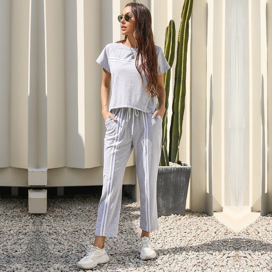 Damen Freizeit-Set mit sportlichen Streifen und elastischem Bund R&B