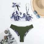 Damen Triangel-Bikini mit modischem Floral-Muster und einseitigem Träger R&B