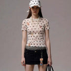 Damen Figurbetontes Polka-Dot T-Shirt mit verspieltem Tierdesign R&B