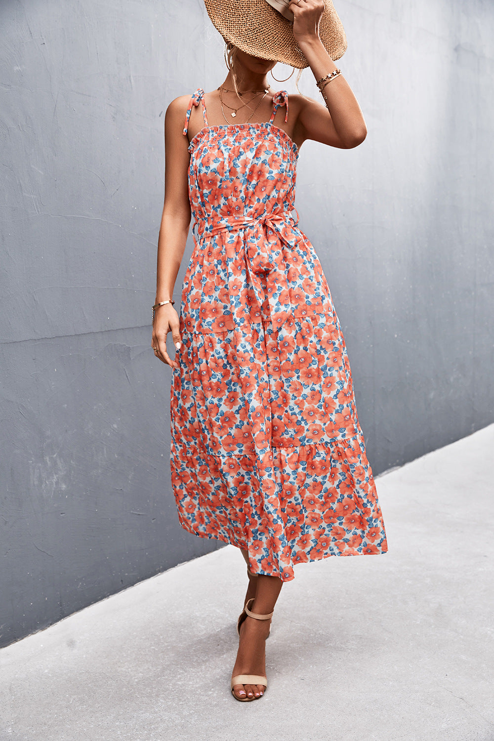 Damen Midikleid mit zartem Floral-Print und Rüschendetails R&B