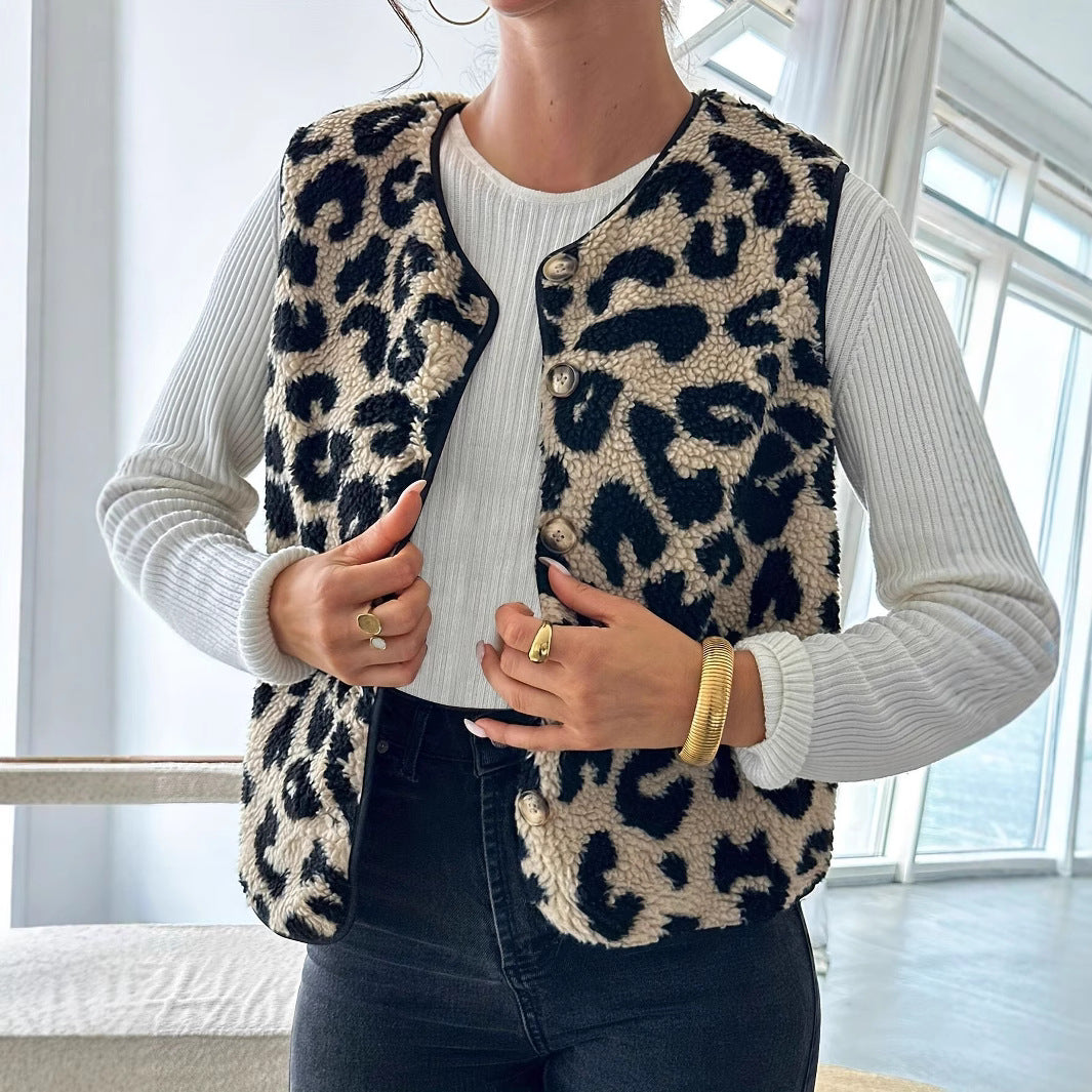 Damen Modische Plüschweste mit Leopardmuster R&B