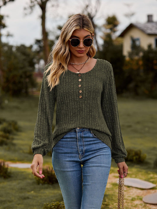 Damen Langarmshirt mit strukturiertem Design und Knopfdetails R&B