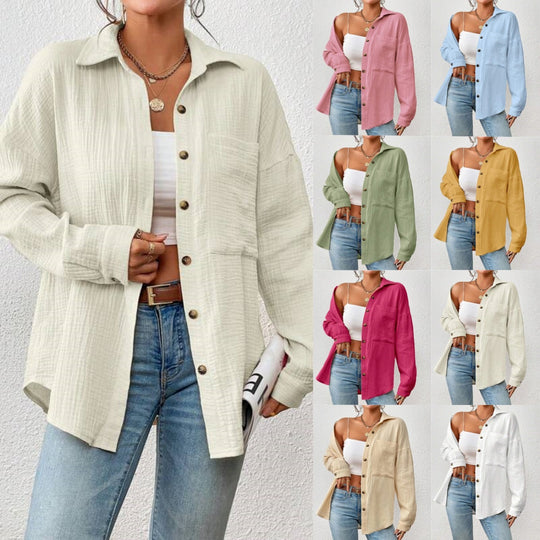 Damen Lässiges Overshirt mit Knopfleiste und Brusttasche R&B