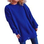 Damen Grobstrickpullover mit lässigen Rückenschlitzen und weiten Ärmeln R&B