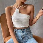 Damen Crop-Top mit asymmetrischem Schnitt und zarten Spaghettiträgern