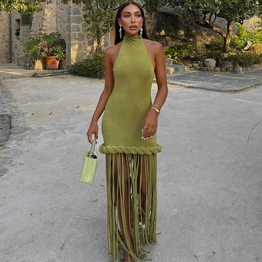 Damen Kurzes Kleid mit fransiger Detail R&B