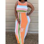 Damen Maxikleid mit buntem gestreiften Design und figurbetontem Schnitt R&B