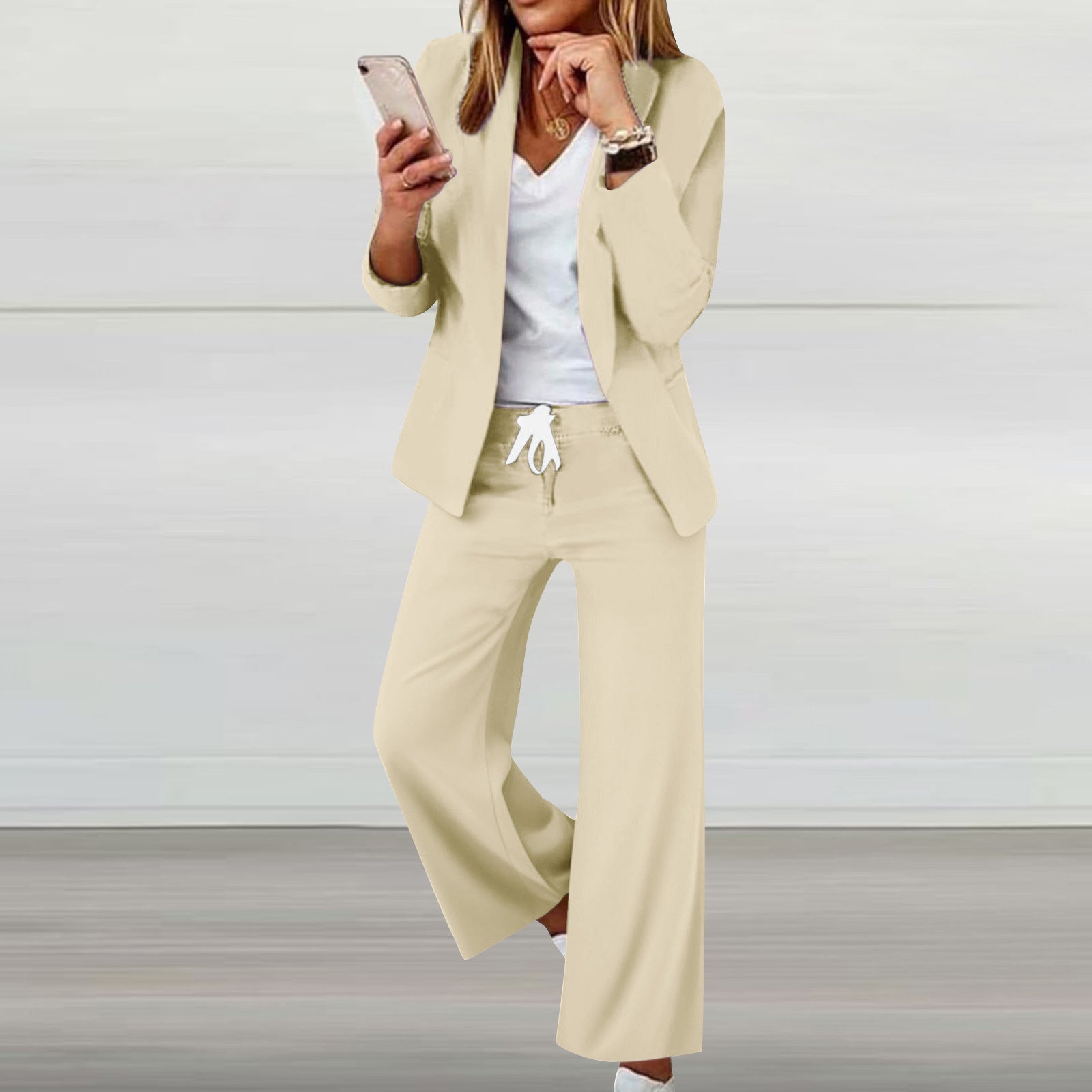 Damen eleganter Jumpsuit mit Blazer-Optik und verstellbarem Taillenzug R&B