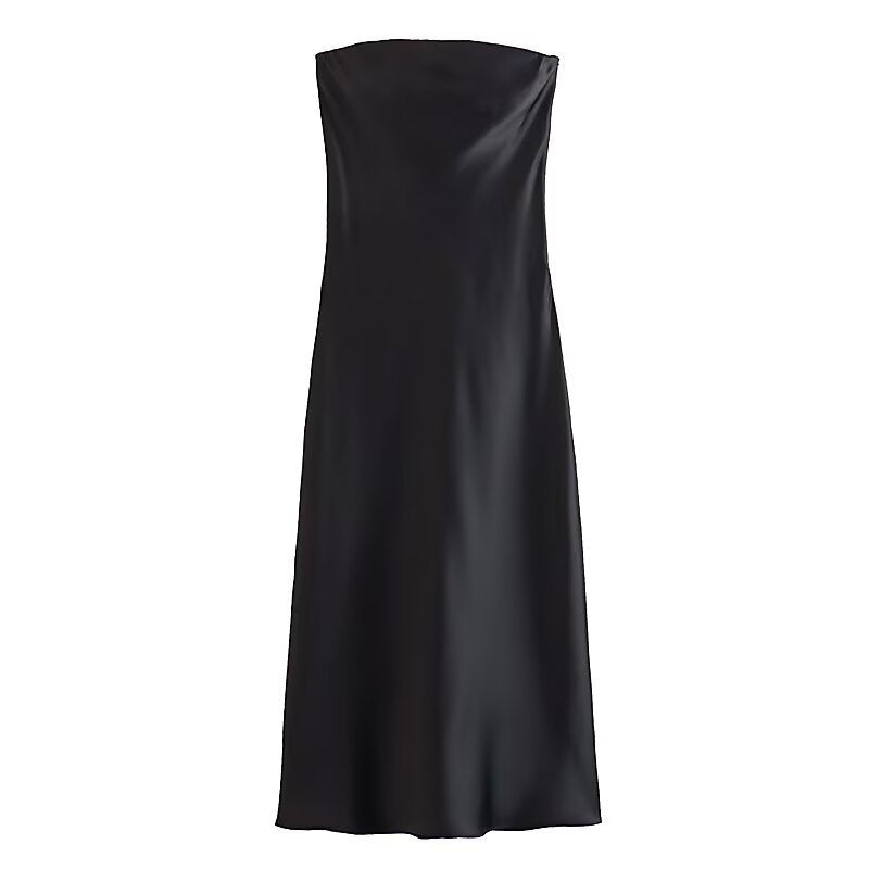 Damen langes Abendkleid im eleganten Satin-Look mit trägerlosem Design R&B
