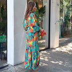 Damen Maxikleid mit floralen Akzenten und elegantem Gürtel R&B