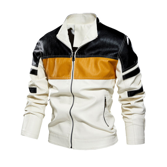 Herren modische Bikerjacke imitat mit kontrastierenden Farbpanelen R&B