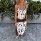 Damen Maxi Kleid mit eleganter Raffung und Punkte-Muster R&B
