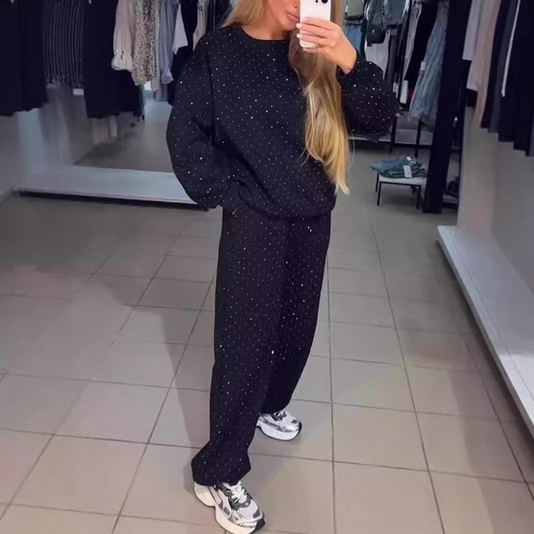 Damen Sportliches Zweiteiliges Freizeitset mit Glitzerakzenten R&B