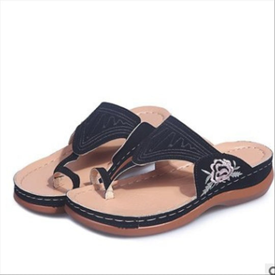 Damen bequeme Zehentrenner mit filigranem Stickdesign R&B