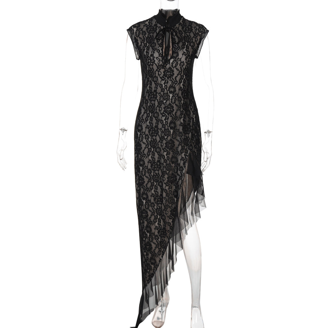 Damen Spitzenmaxikleid mit asymmetrischem Saum R&B