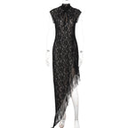 Damen Spitzenmaxikleid mit asymmetrischem Saum R&B
