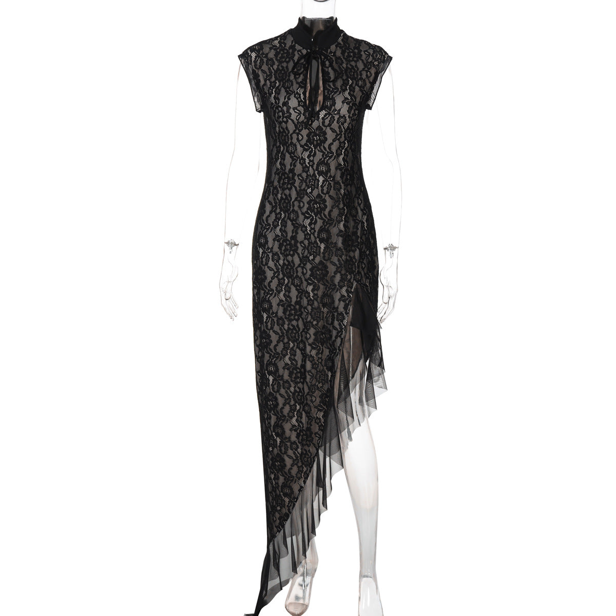 Damen Spitzenmaxikleid mit asymmetrischem Saum R&B