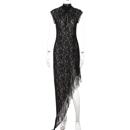Damen Spitzenmaxikleid mit asymmetrischem Saum R&B