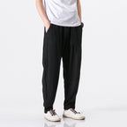 Herren nan entspannte Leinen-Baumwoll Harem-Joggerhose mit verdecktem Tunnelzug und tapered Bein R&B