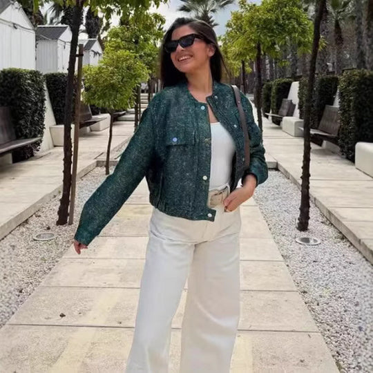 Damen modische kurz geschnittene Denimjacke R&B