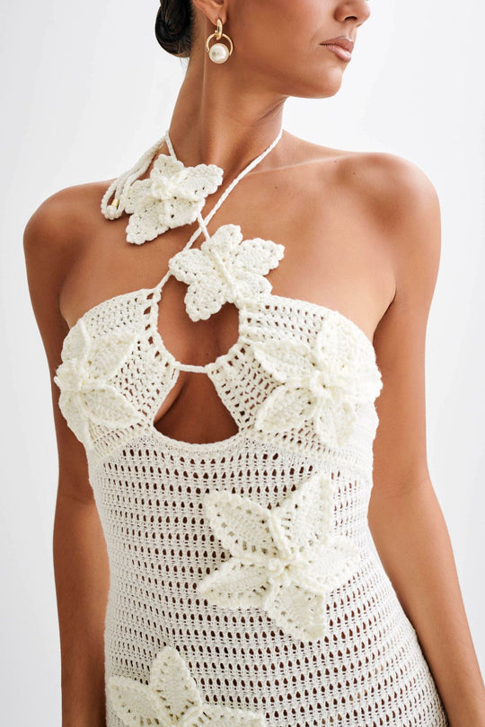 Damen Häkelkleid mit floralem Design R&B