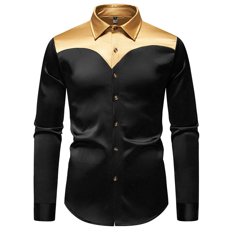 Herren Elegantes Langarmhemd mit glänzendem Kragen R&B