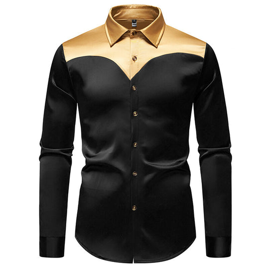 Herren Elegantes Langarmhemd mit glänzendem Kragen R&B