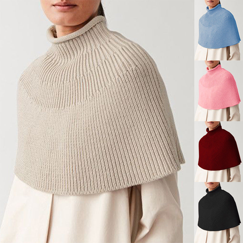 Damen Strickcape mit hochgeschlossenem Kragen