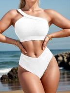 Damen Sport-Bikini mit asymmetrischem Oberteil und hohem Bund R&B