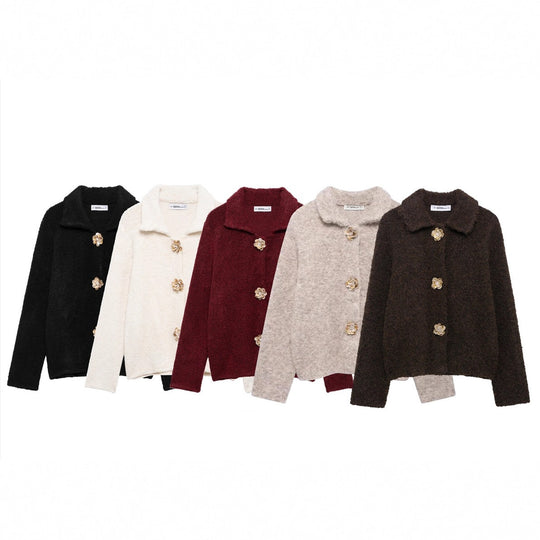 Damen elegante Strickjacke mit dekorativen Knopfdetails R&B