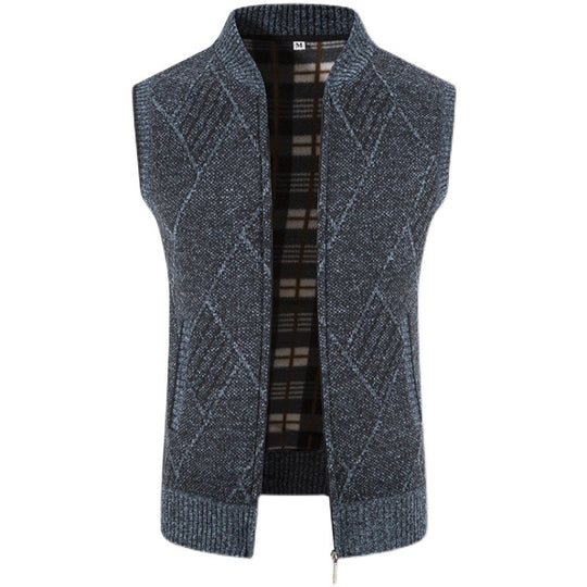 Herren Strickjacke ohne Ärmel mit modernem Zopfmuster R&B