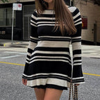 Damen trendiges Strickkleid mit lässigem Schnitt und modischen Ärmelakzenten R&B